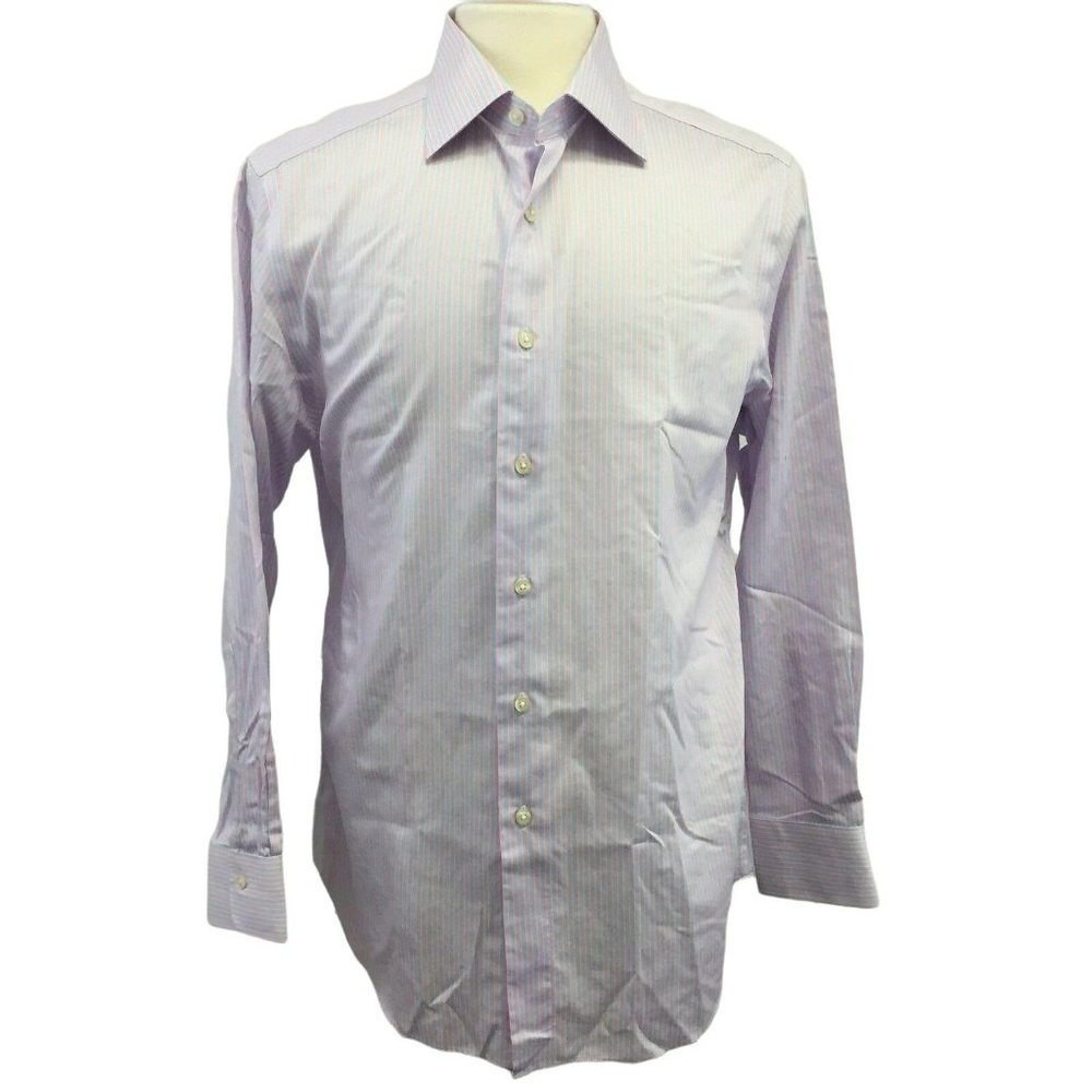 Charles Tyrwhitt Dress Shirt Mens 16 1/2/34 Pink Blue Striped Non Iron Slim Fit